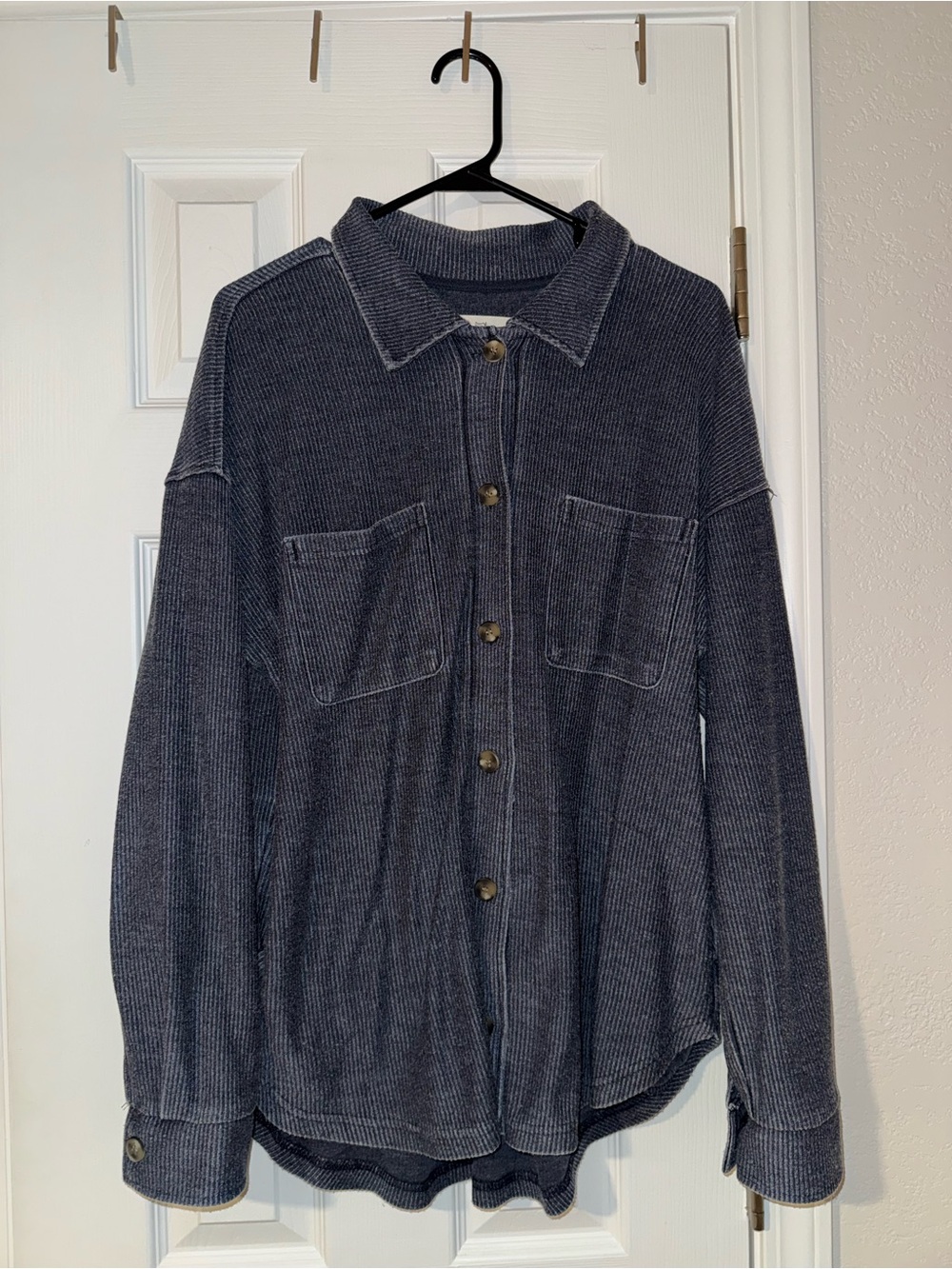 Thread & Supply Dark Denim/Blue Ribbed Button-Up Cardigan